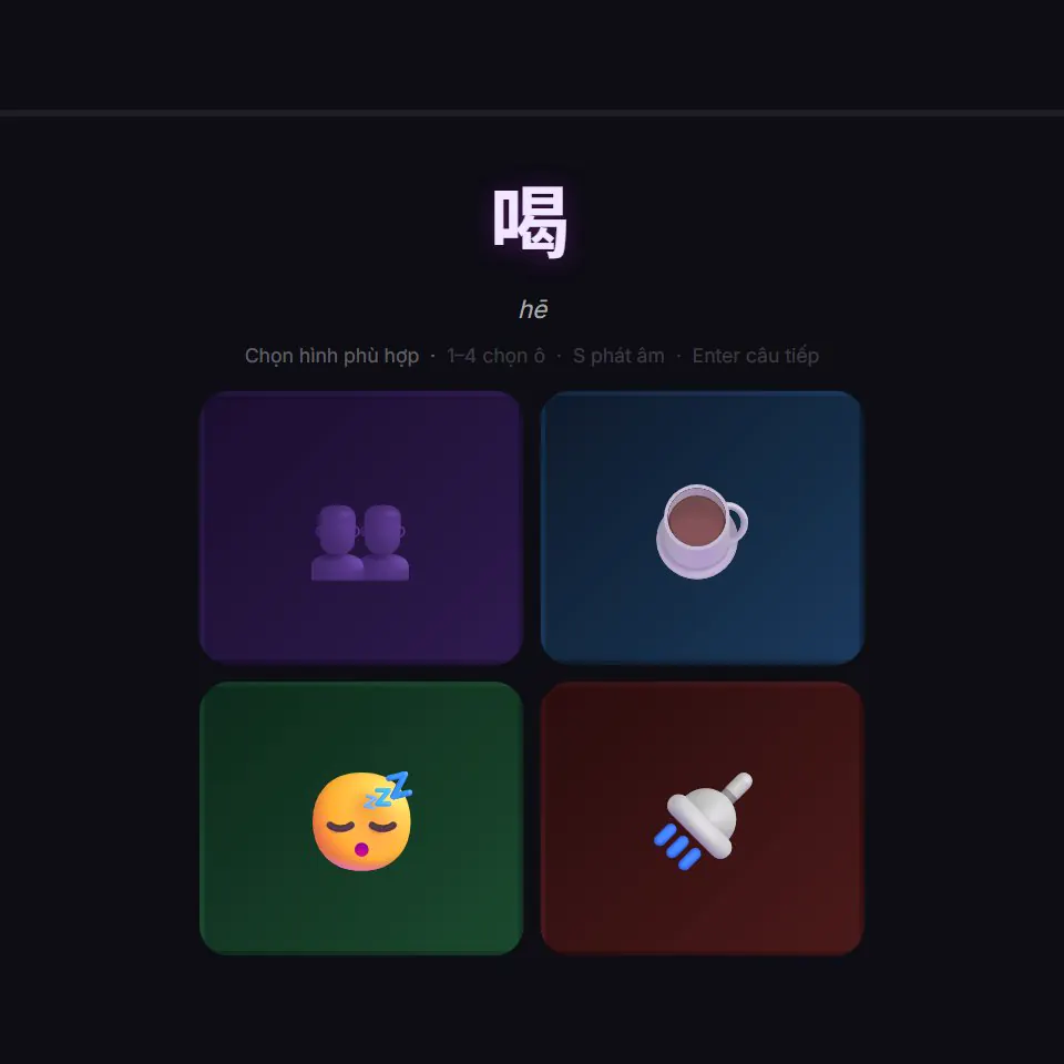 Nhìn chữ 喝 và chọn hình ảnh đúng nghĩa